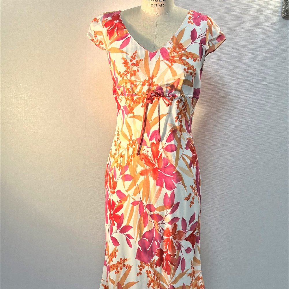 COLOURFUL RETRO FUSCHIA & ORANGE FLORAL DRESS
